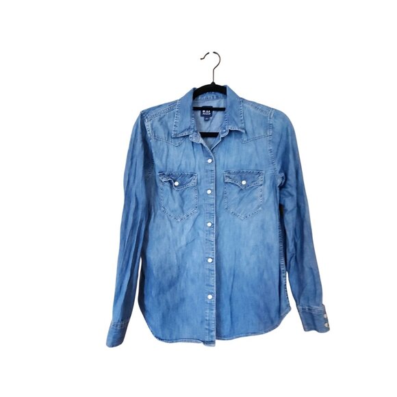 Gap Denim Womens Medium Snap Button-Up Chambray Shirt With Pockets - Picture 1 of 3